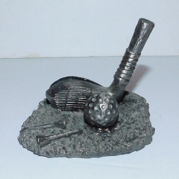 NEAT PEWTER GOLF CLUB AND BALL DESKTOP PICTURE OR BUSINESS CARD HOLDER