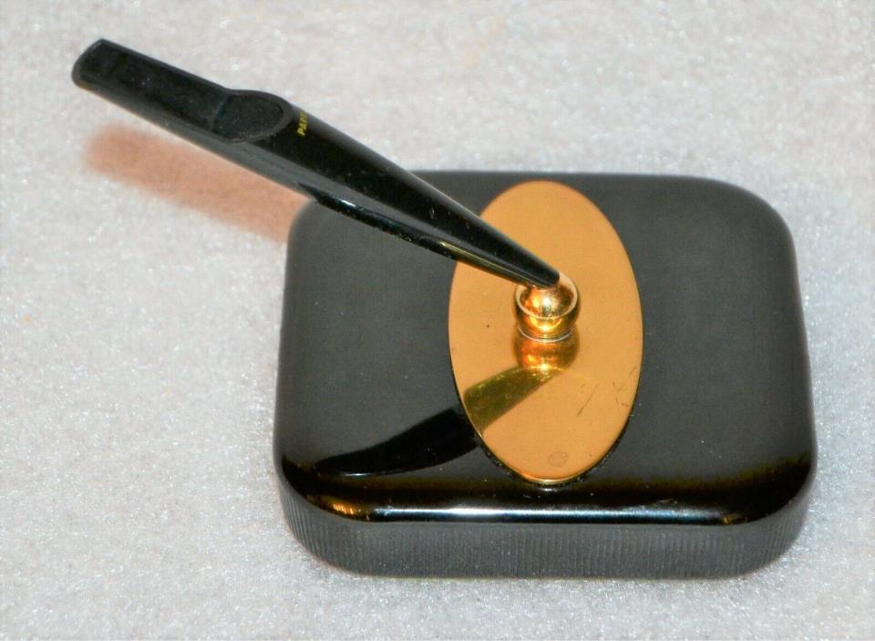 Vintage Parker Ebony Black Onyx Glass Desktop Founten Pen Holder ART Deco    t3