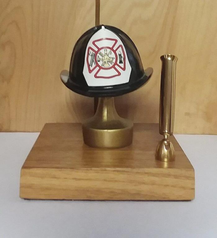 Firefighter Helmet Desk Top Brass Pen Holder