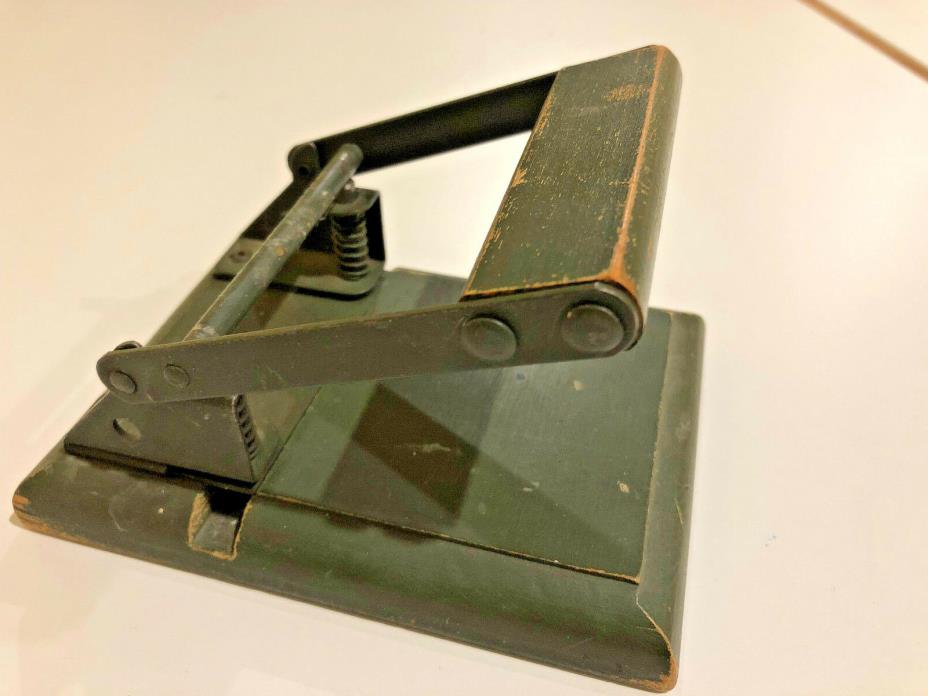 Vintage 2 hole punch wood metal desk office collectible antique green works!