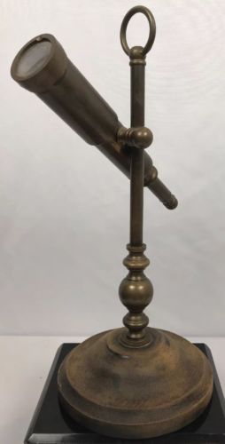 Decorative Vintage Italian Brass Wood Base Desk Telescope