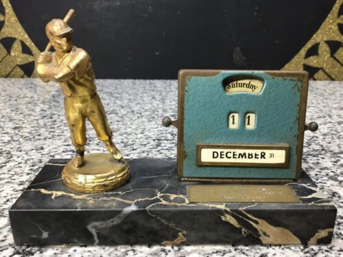 1960 Baseball Player Marble Desktop Calendar Trophy Germany