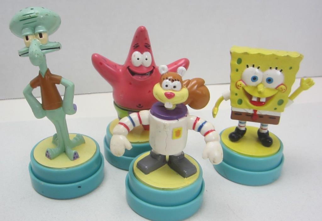 Vintage Set of 4 Spongebob rubber stamp set Sandy Squidward Patrick & Spongebob