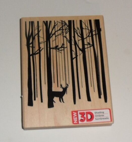 Spellbinders 3D Shading Snow Forest DEER Rubber Stamp Wood Mounted 5 1/4