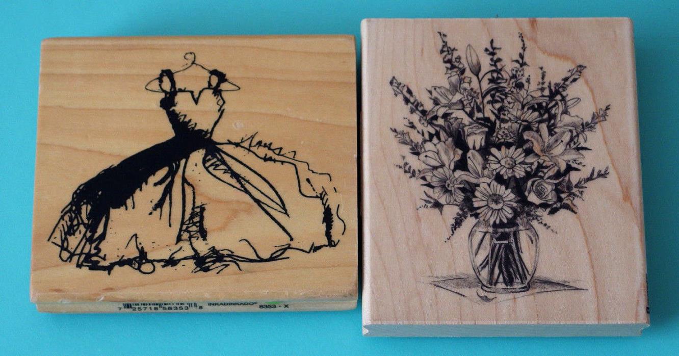 2 Rubber Stamps w/Wood Stamper w/BIG Images X Weddings/Bridal Showers, Pre-own