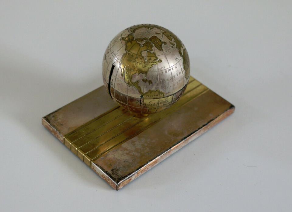 Vintage Brass Globe Stamp Dispenser, marked 