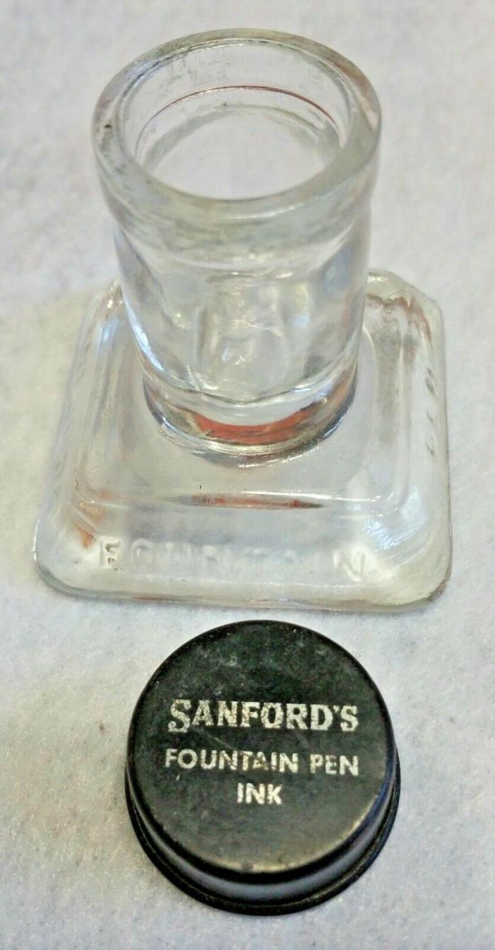 Antique Vintage Sandfords Fountain Pen Ink Well With Lid Antique