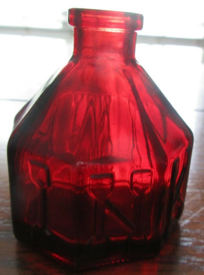 Red Glass Waterman Vintage Ink Bottle Weaton N.J.