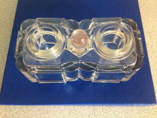 Early Heavy Pressed Clear Glass Double Inkwell With Nib Storage Compartment