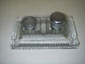 Collectible Double Inkwell & Pen Desk Tray Heavy Glass hinged chrome cover