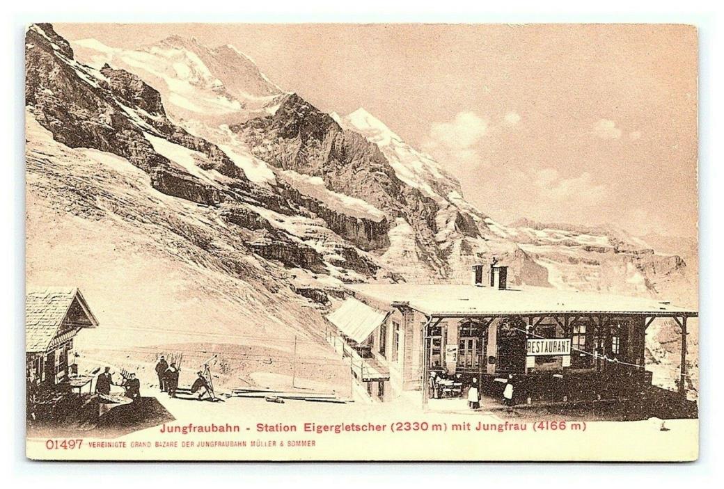 Vintage Postcard Train Jungfraubahn Station Eigergletscher Switzerland G16