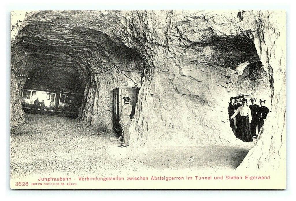 Vintage Postcard Train Jungfraubahn Tunnel Station Eigerwand Switzerland G16