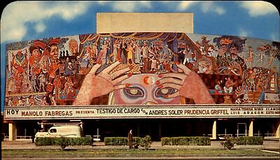 Diego Rivera mural Insurgentes Theatre Mexico City old panel van truck~1960s