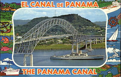 Thatcher Ferry Bridge Panama Canal ocean liner anchor fish wheel ~ 1950s