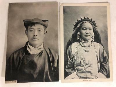 Antique Lot 2 TIBET China Old Postcard Tibetan Lady BHUTIA WOMAN & MAN