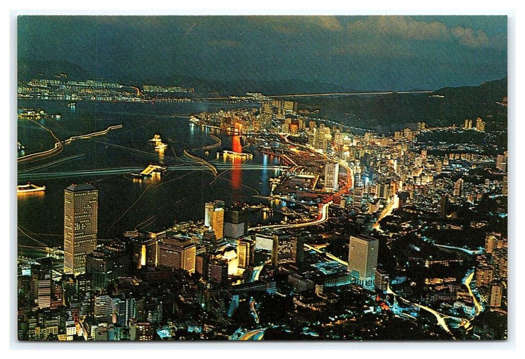 Vintage Postcard Hong Kong China at Night D11