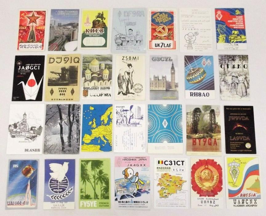 Junk Journal Ham Radio Cards Vintage Craft Lot 28 Postcards Worldwide # 301HRPL