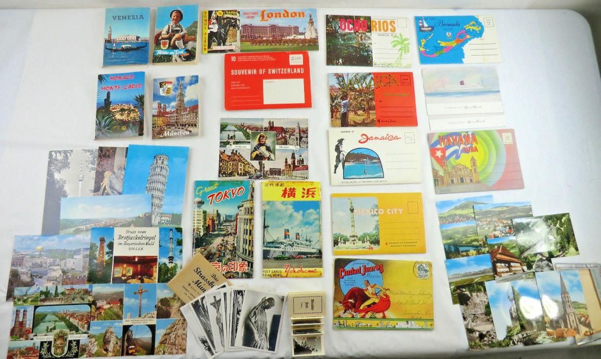 Vintage Folder Postcard Lot Some Real Photo Cards, Germany, Caribbean, Foreign