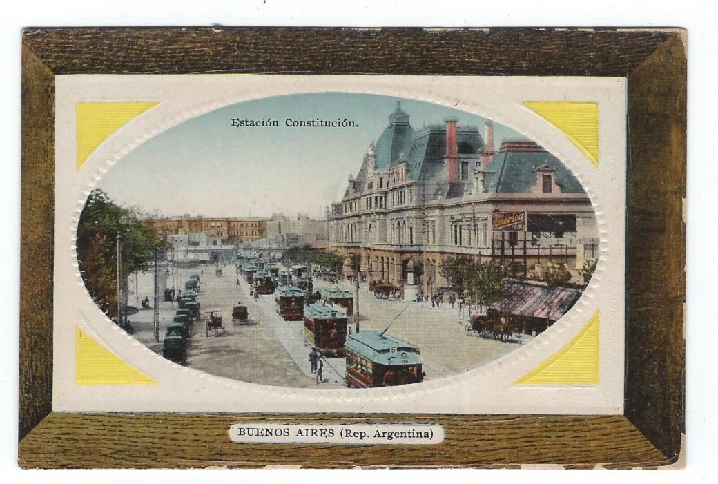 Estacion Constitucion & Trolley Cars, Buenos Aires, Argentina Vintage Postcard
