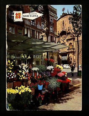 Flowers Postcard Flower Market Stand Spain Barcelona Church Chrome