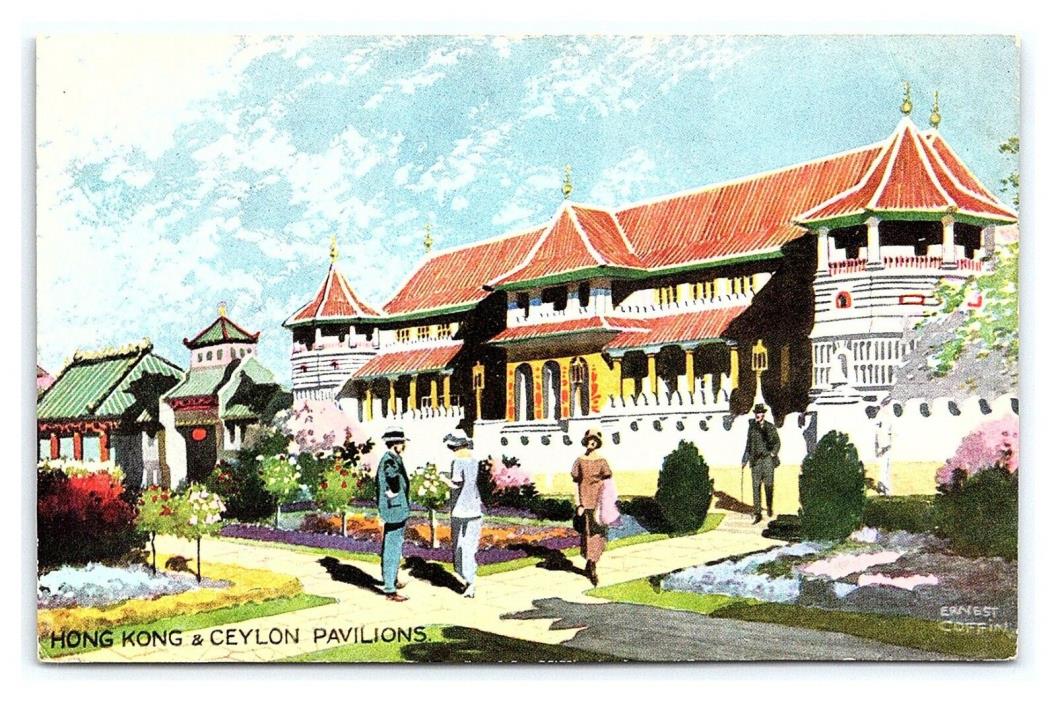 Vintage Postcard Hong Kong Ceylon Pavilions British Empire Exhibition 1924 UK E6
