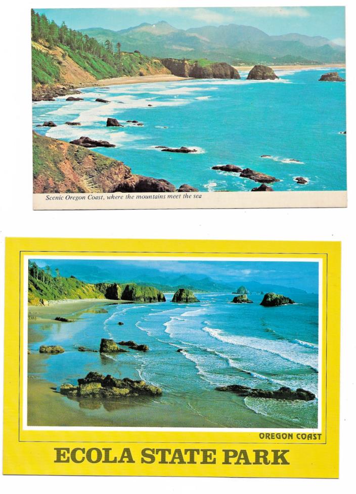 2 Postcards Oregon OR Coast Ecola State Park Beach Old Vintage 1960-70s