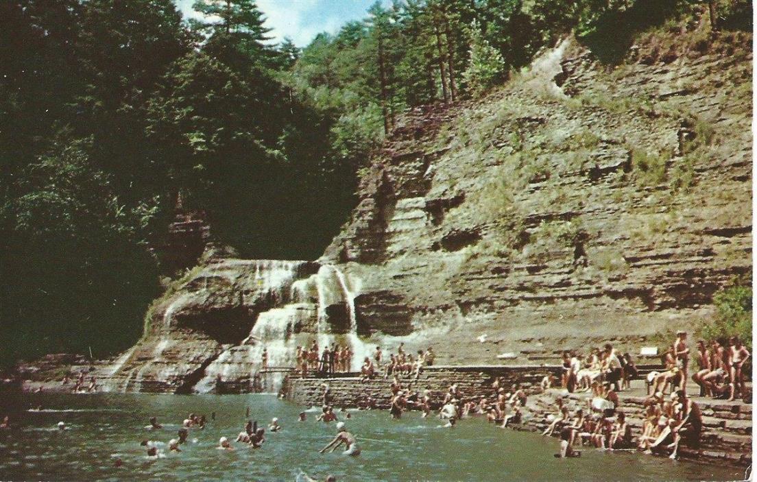 Postcard Finger Lakes New York Lower Falls Robert Treman St Park Chrome Teich