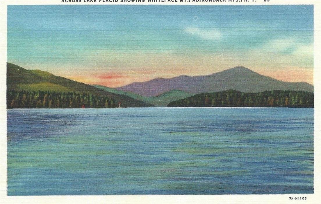 Across Lake Placid Showing Whiteface Mt Adirondack Mountains New York Postcard