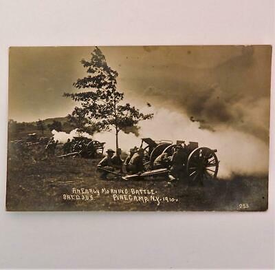 Antique 1910 Real Photo Postcard Pine Camp NY Artillery Battery D Morning Battle