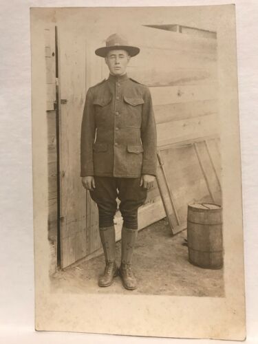 Antique 1920's AZO Postcard Soldier In Uniform World War 1 Vintage WW1