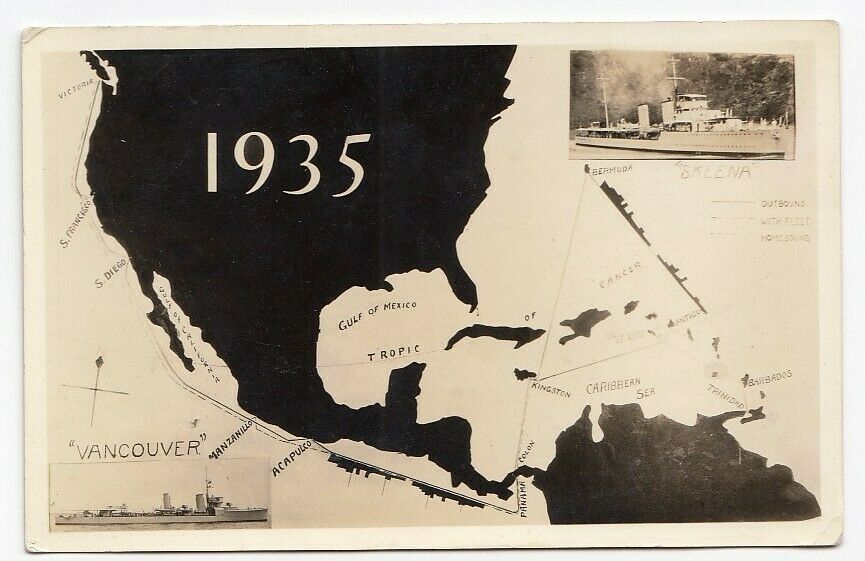 Royal Canadian Navy Destroyers VANCOUVER & SKEENA 1935 Caribbean Cruise RPPC