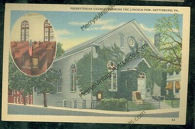 Pennsylvania, Gettysburg, Presbyterian Church, Lincoln Pew (postcard)civilwar#16