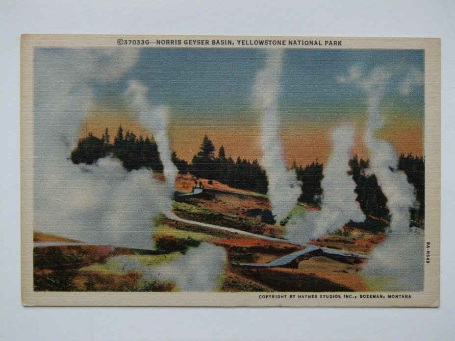 Norris Geyser Basin Yellowstone National Park linen postcard