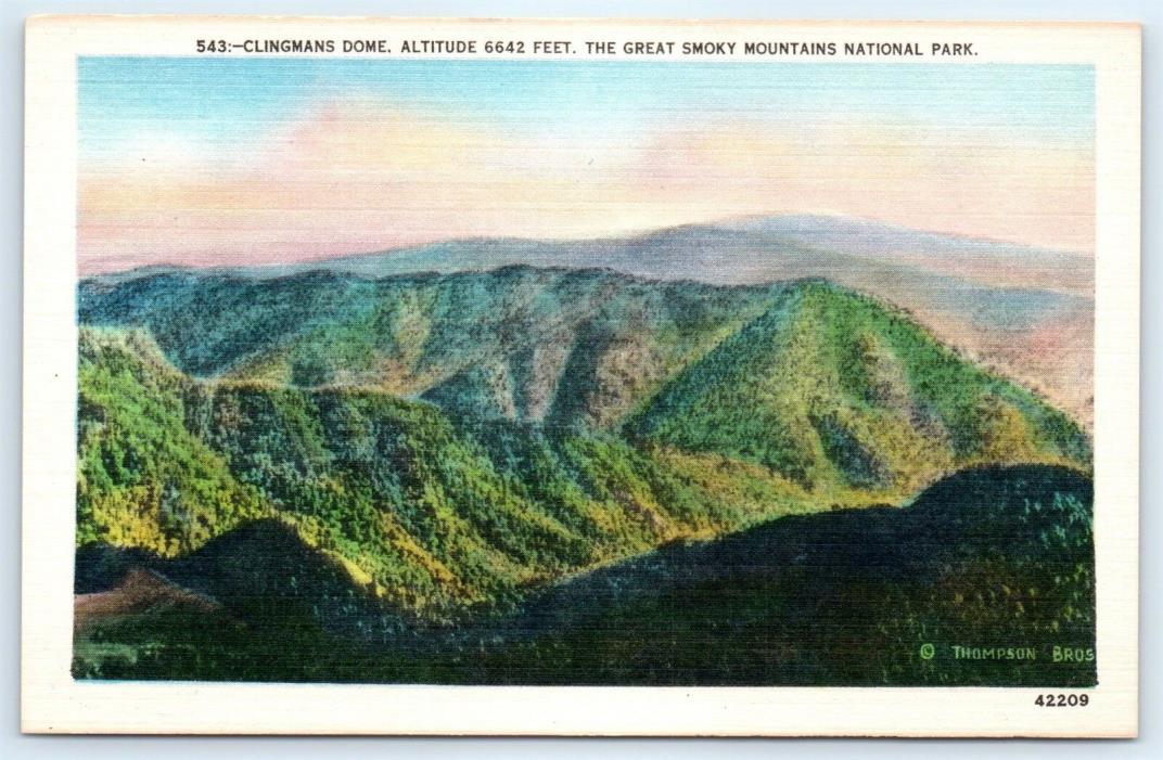 Postcard Great Smoky Mountains National Park Clingmans Dome Vtg Linen View D5