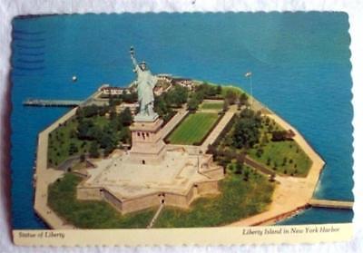 Vintage Used Postcard Aerial RPPC Statue of Liberty Island in New York Harbor