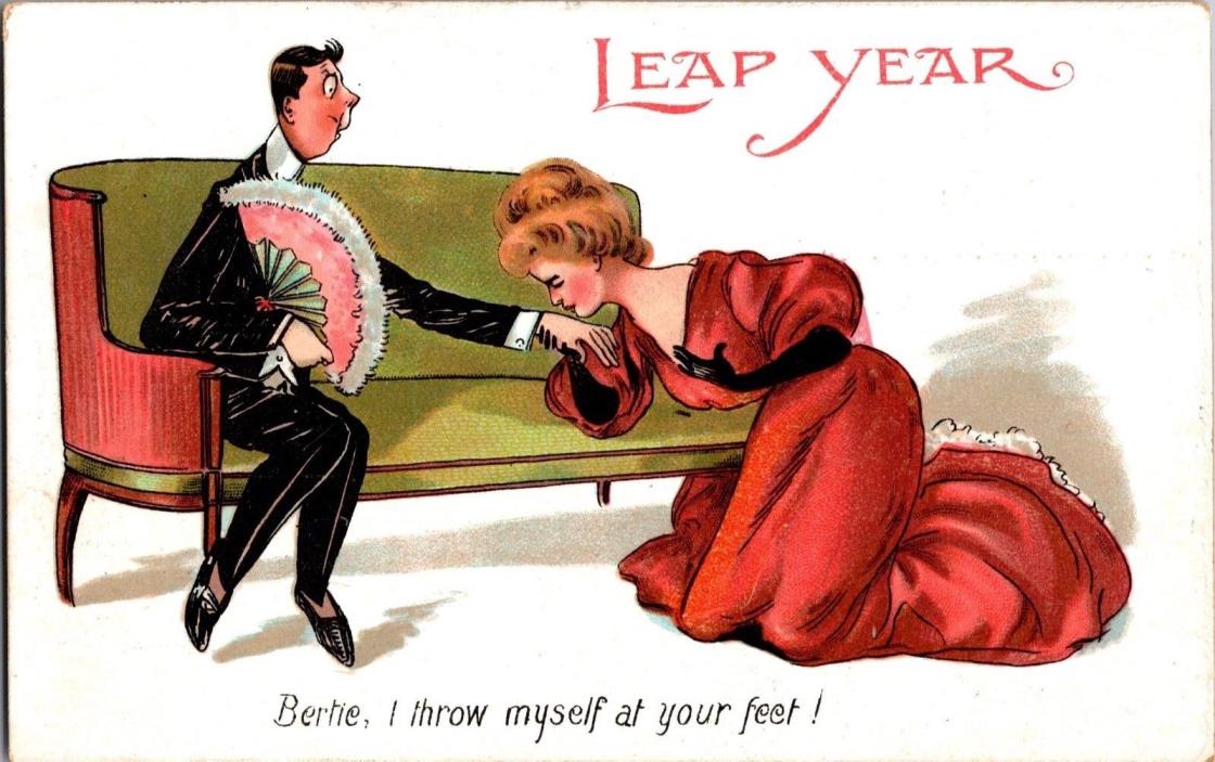 Vintage LeapYear  Postcard  Comic Berhe I Throw MySelf at your Feet (241