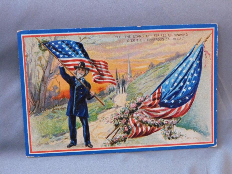 Tuck's Postcard: Let the Stars & Stripes Be Waving, Embossed