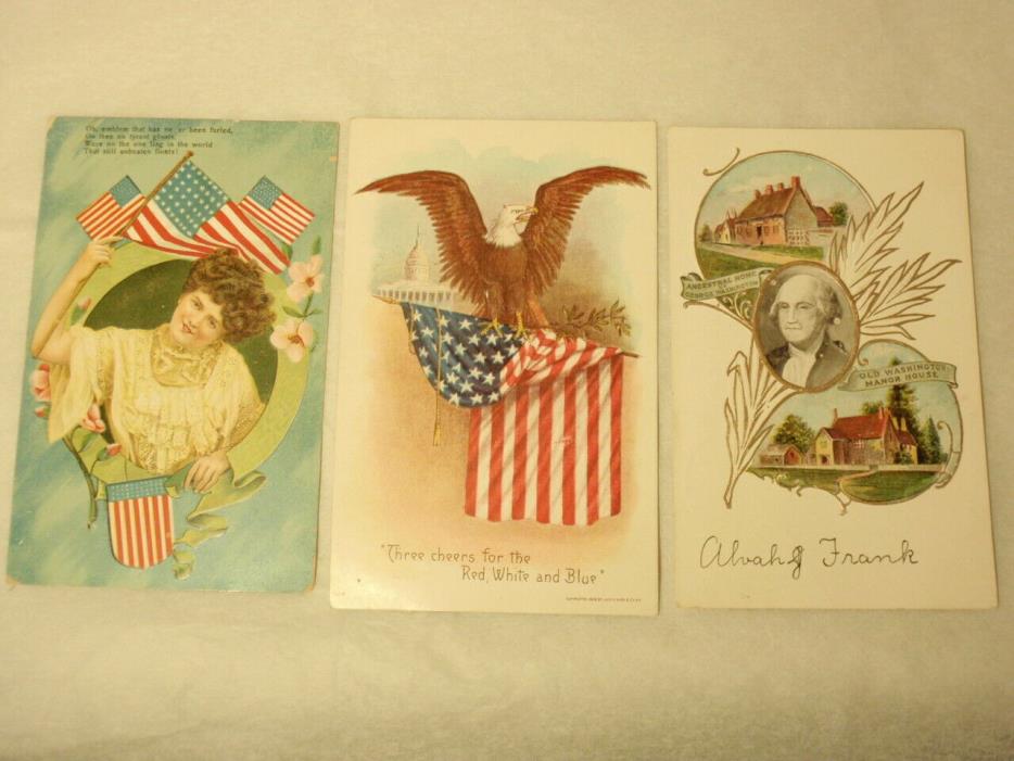 Lot of 3 Vintage Patriotic Postcards 1900s