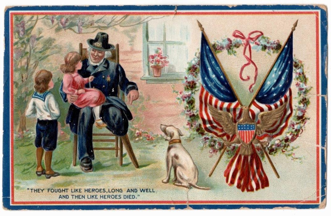 1909 Posted: Tuck Decoration Day Series/Civil War Vet w Peg Leg, Children, Dog