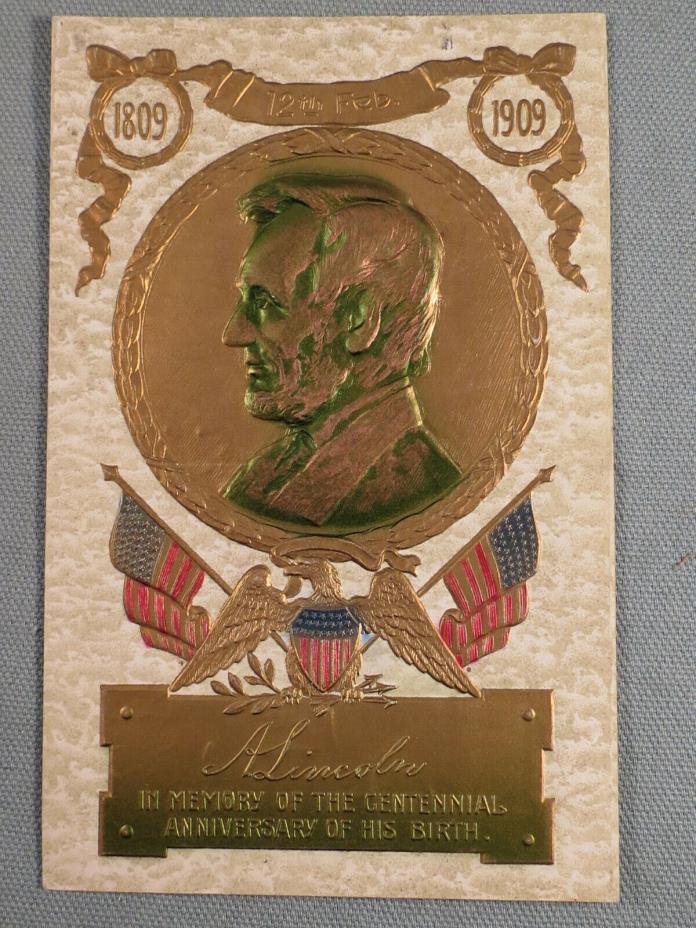Patriotic Postcard,Abraham Lincoln Birthday,Embossed,P.F.B. Finkenrath,Eagle