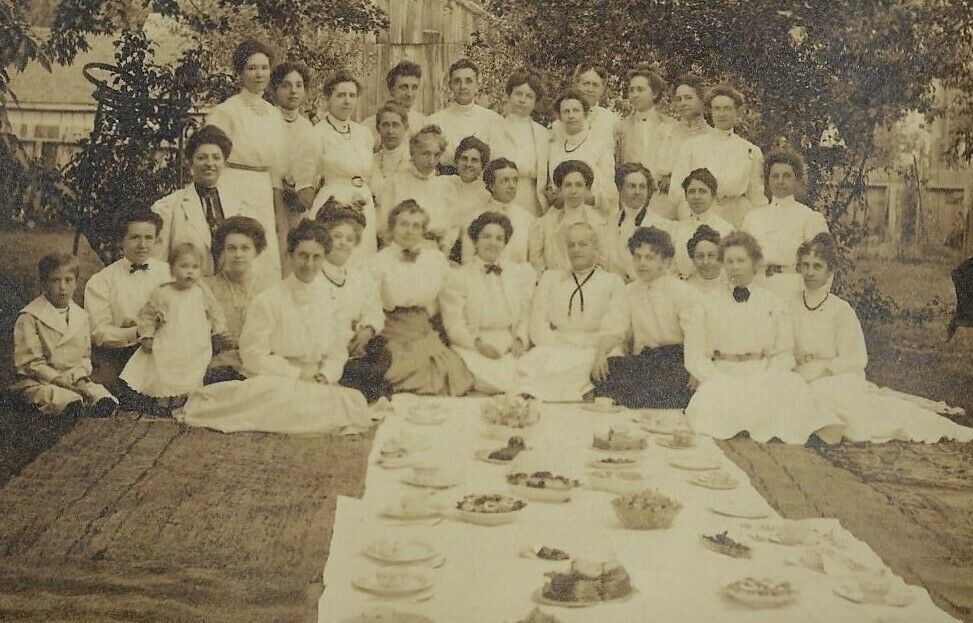 Vintage RPPC Postcard - Picnic with Victorian Ladies and their Favorite Dishes
