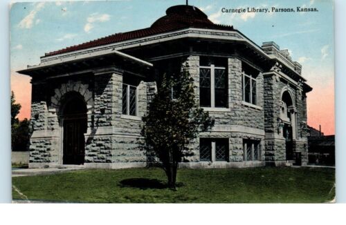 Carnegie Library Parsons Kansas 1914 -Postcard