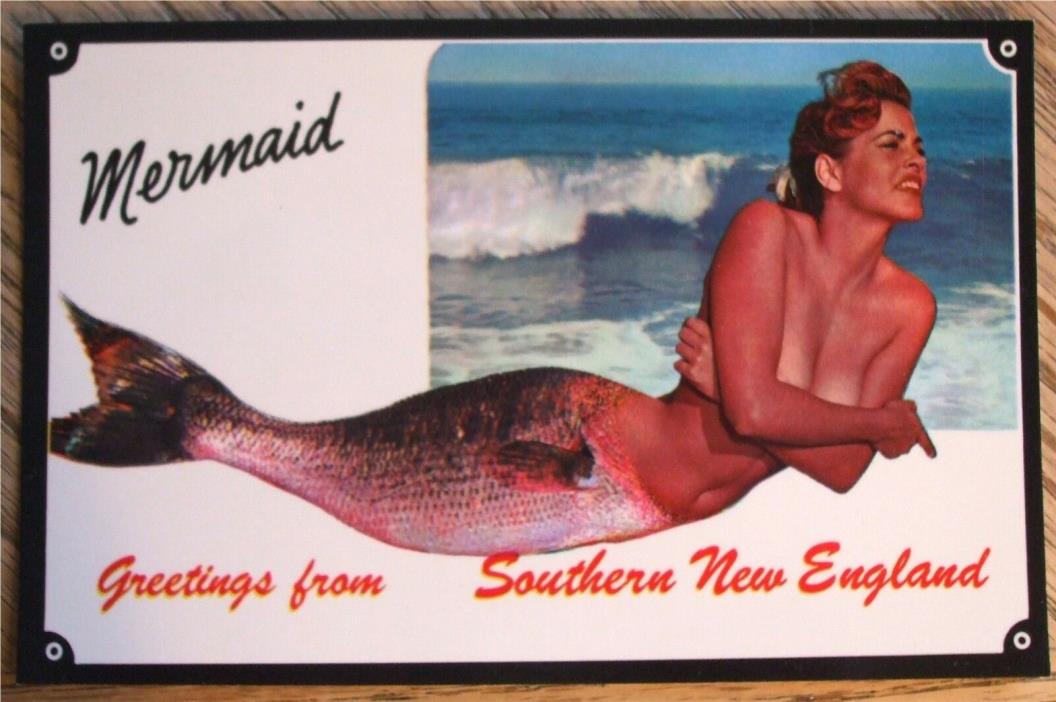 Greetings from Southern New England Topless Fishtail MERMAID Photo Postcard