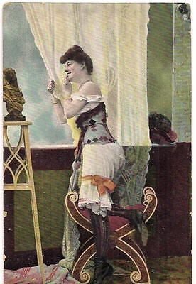 Risque Pin-up Bloomers Lady At Window Smoking Cigarette PM1908 KBIV12 Postcard