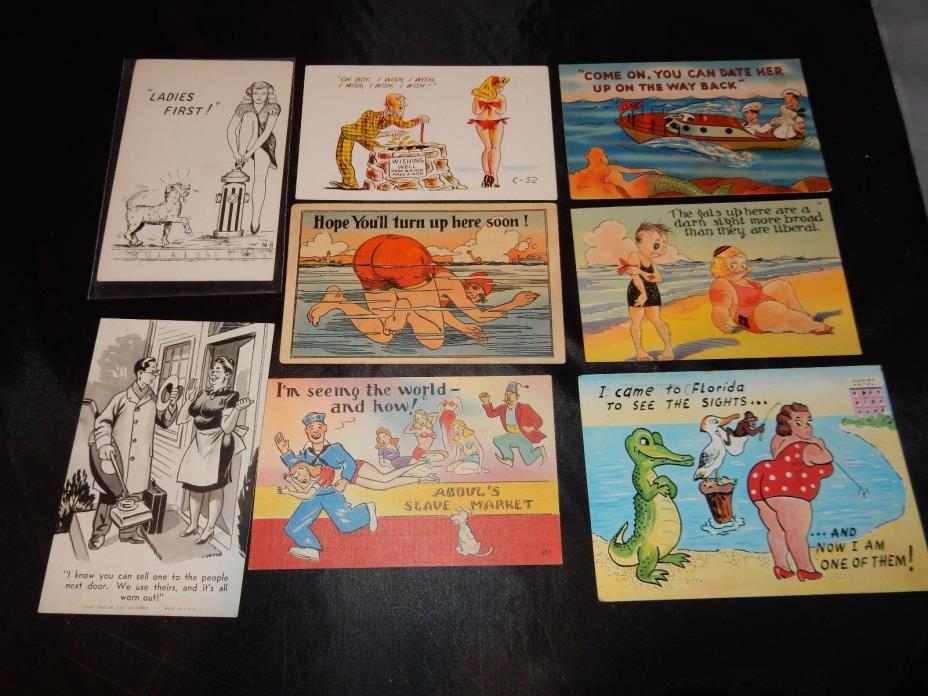 8 postcards 1940's risque comedy naughty