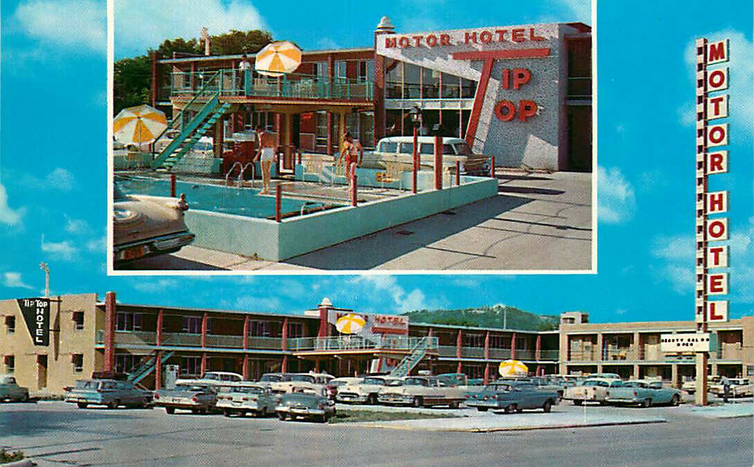 Roadside Postcard Motor Hotel, Rapid City, South Dakota - 1957 Chevy Wagon