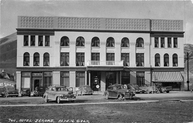 Aspen Colorado Autos 1940s Hotel Jerome RPPC real photo postcard 12506