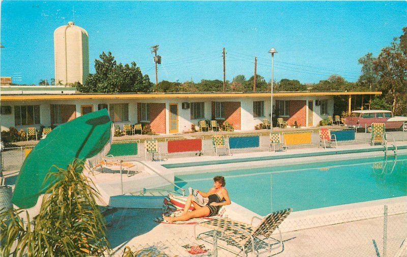 Beckett Motel Ann Swimming Pool roadside Clearwater Florida postcard 12565