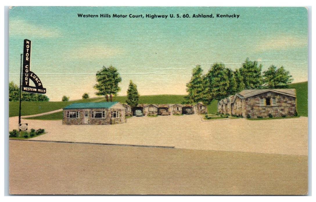1953 Western Hills Motor Court, US Highway 60, Ashland, KY Postcard
