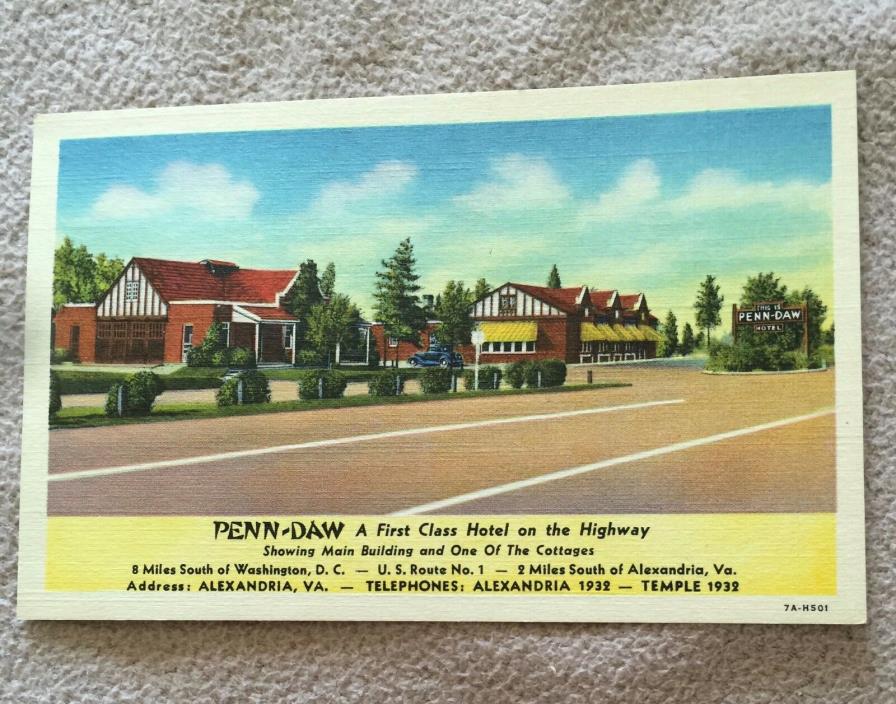 vintage postcard - Penn-Daw Hotel Alexandria, Virginia post card unused